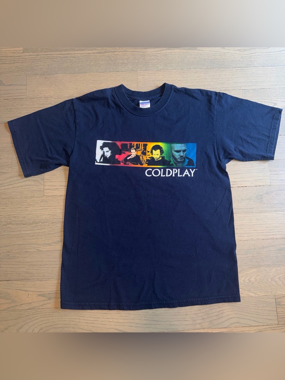 Coldplay Twisted Logic Tour Y2K 2005 Navy Blue Band T-Shirt size L Gildan